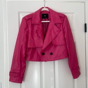 7 For All Mankind cropped pink leather jacket, size Large